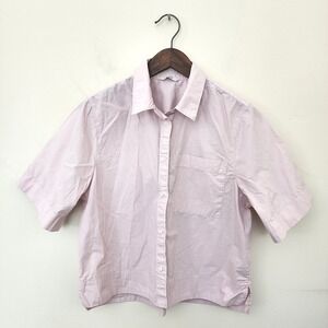 ⭐️ TOPTEN Womens Large Pale Pink Short Sleeve Cotton Button Down Boxy Shirt
